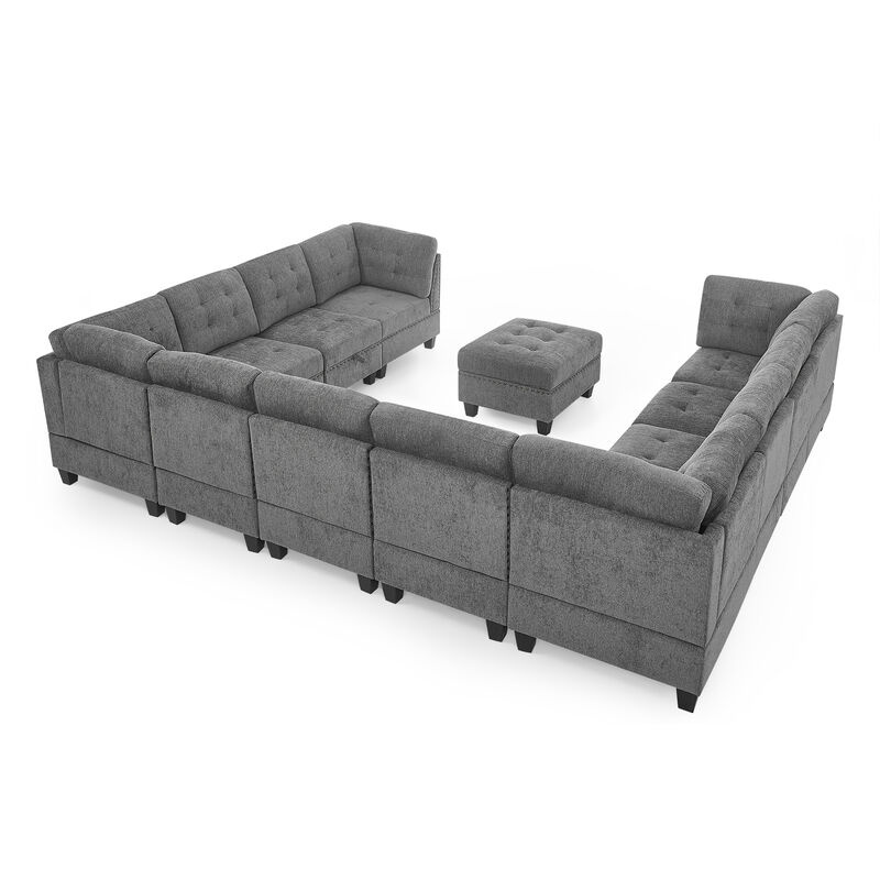Modular U-Shape Sectional Sofa Set in Grey