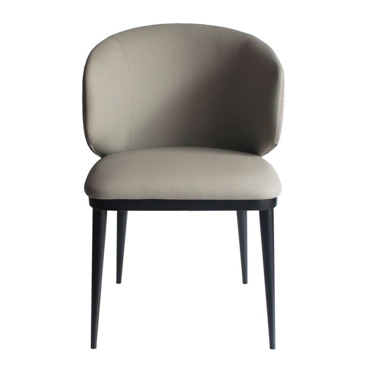 Cid 23 Inch Dining Armchair, Curved Padded Back, Vegan Faux Leather, Beige - Benzara