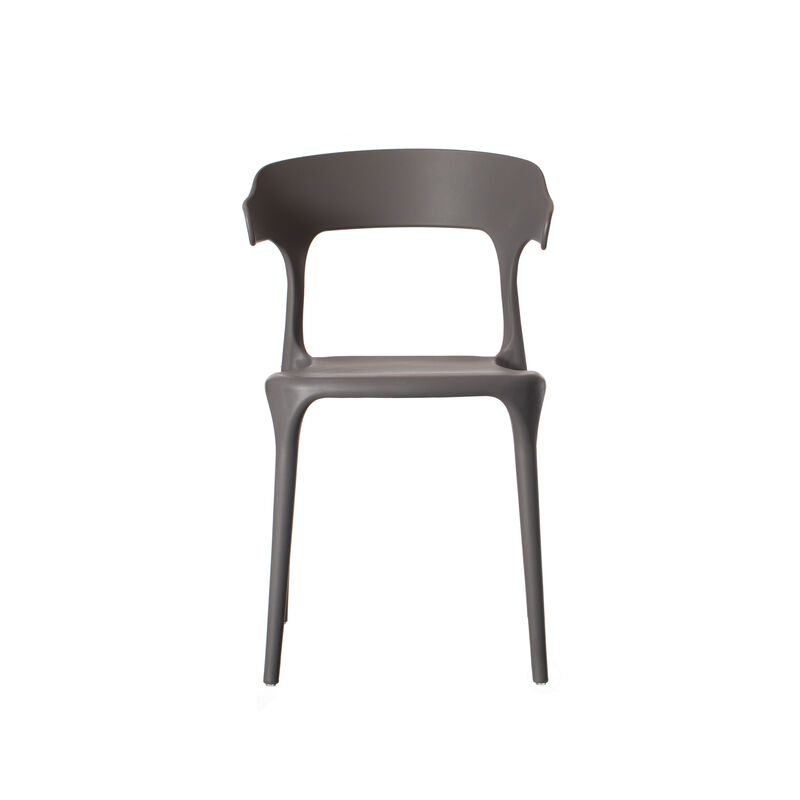 Modern Plastic Outdoor Dining Chair with Open U Shaped Back, Red