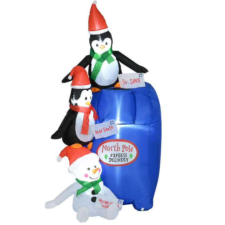6' Inflatable Christmas Penguin w/ Mailbox, Blow-Up Outdoor Display w/ LEDs