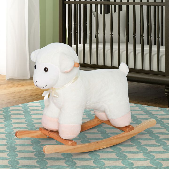 Woolly Wonder: White Wooden Lamb Rocking Horse for Kids