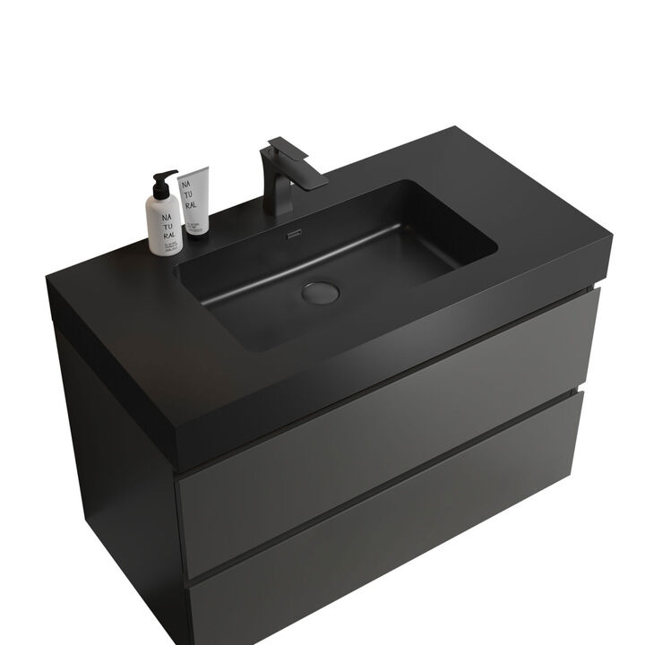 Gray Bathroom Vanity with Sink, Large Storage Wall Mounted