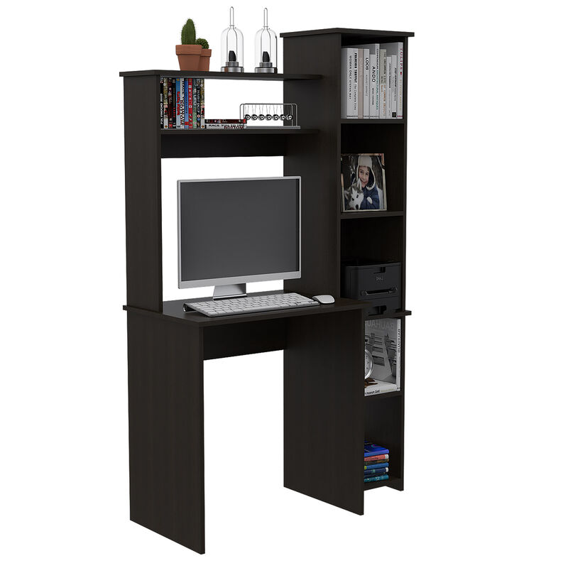 DEPOT E-SHOP Aramis Desk, Five Shelves, Two Superior Shelves, Black
