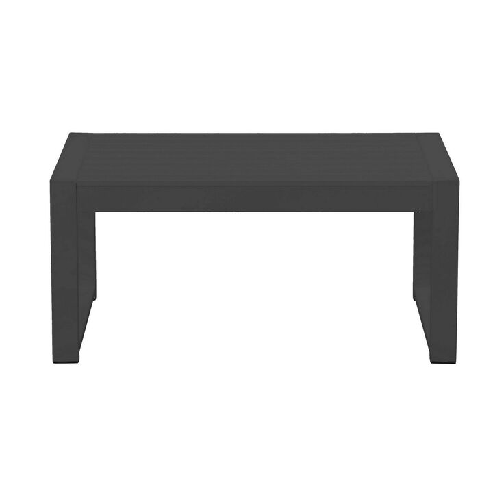 Kili 35 Inch Coffee Table, Polyresin Surface, Jet Black Aluminum Frame-Benzara