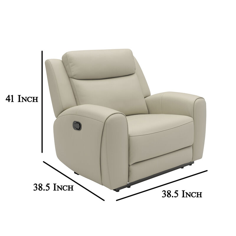 Cobe Manual Recliner Chair, Solid Wood and Soft Top Grain Beige Leather