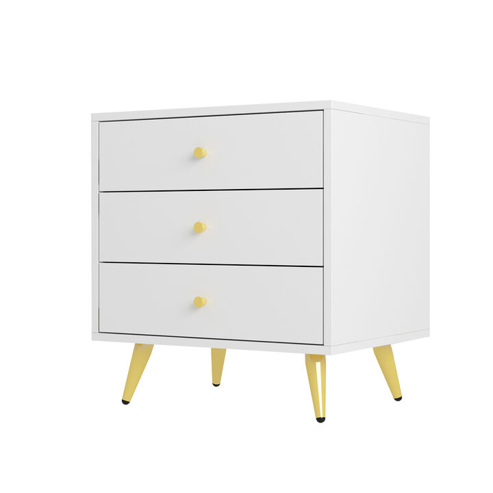 FUFU&GAGA Nightstand with Contemporary Design, 3 Drawers, Durable Composite Material, (19.7" W x 15.7" D x 20.8" H), White