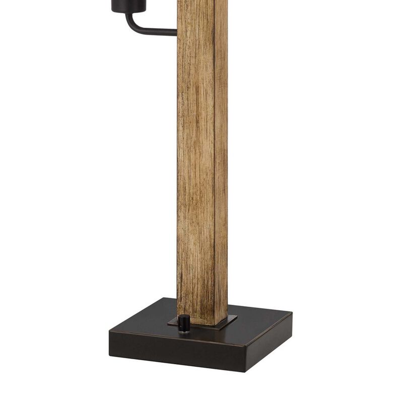 Wooden Table Lamp with 2 Metal Mesh Shades, Brown and Black-Benzara