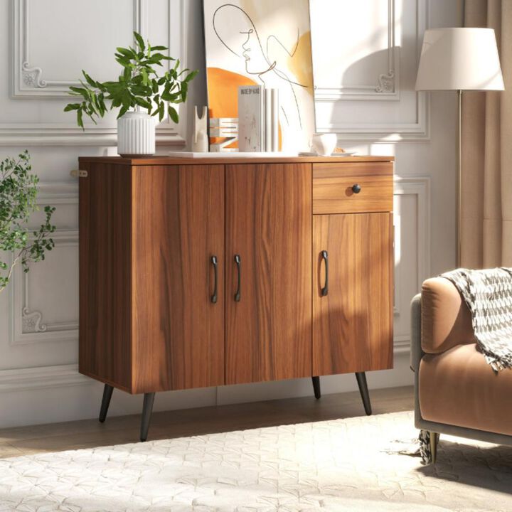 Hivvago Sideboard Cabinet with 3 Doors and Pull out Drawer Adjustable Shelves-Walnut