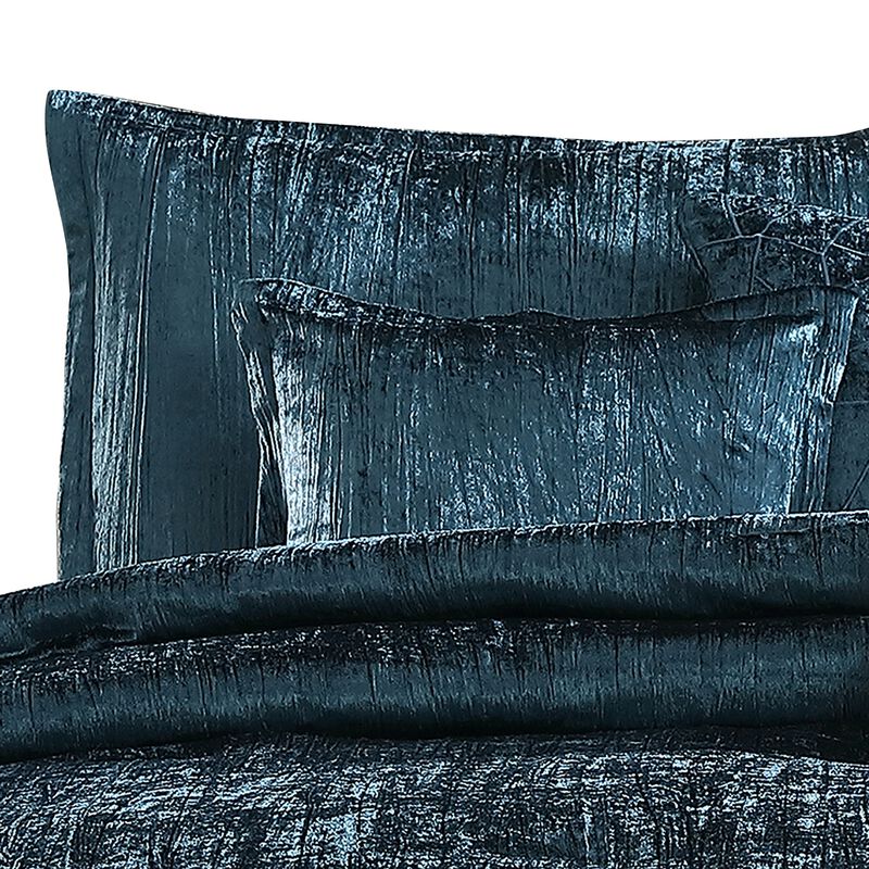 7 Piece King Comforter Set with Shimmering Appeal, Blue-Benzara