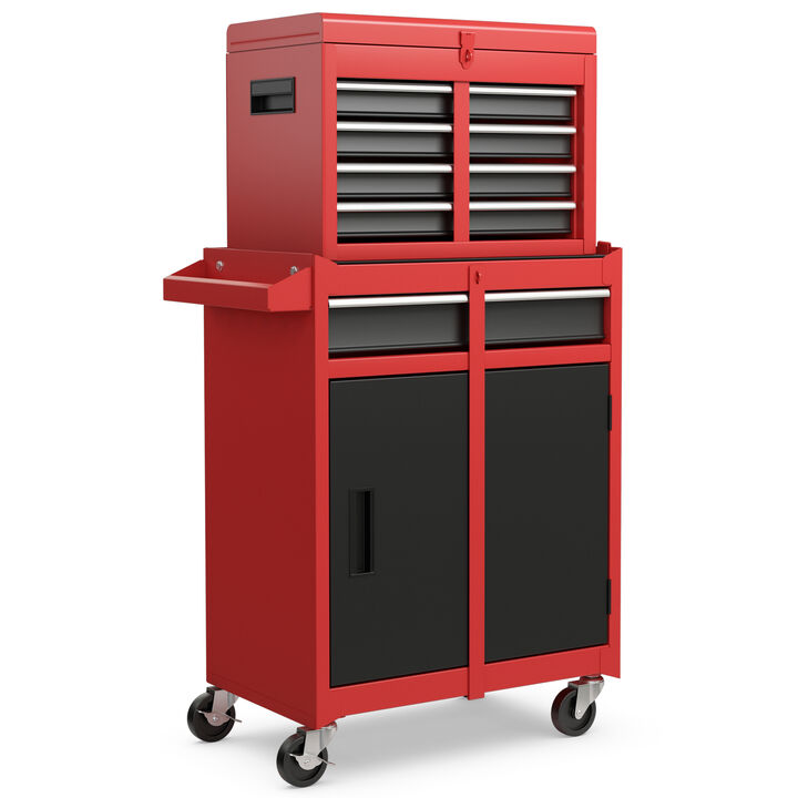 2-in-1 Rolling Tool Chest with 5 Sliding Lockable Drawers