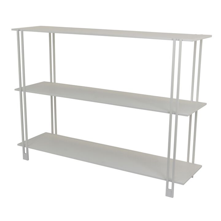 Rasha 3 Tier Storage Rack Rack, Spacious Shelves, White Metal, 44 Inch - Benzara