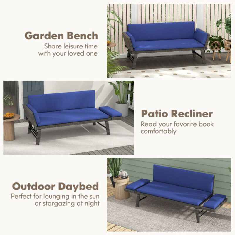 Hivvago Outdoor Convertible Sofa Daybed with Adjustable Armrests for Balcony