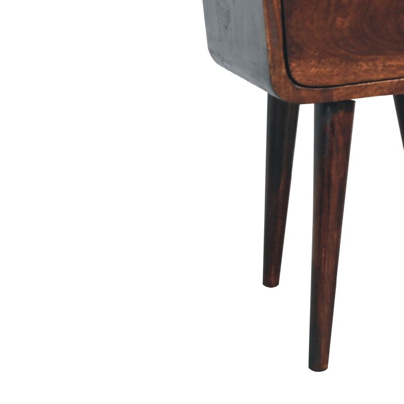 Mini Light Walnut  Solid Wood 2 Drawers Curved NightStand