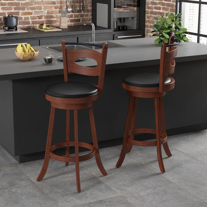 2 Pieces 29 inch Swivel Bar Stools with Curved Backrest and Seat Cushions
