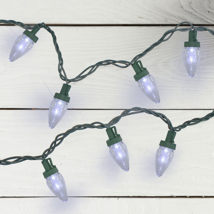 50 Pure White LED C7 Mini Christmas Lights  20.25 ft Green Wire