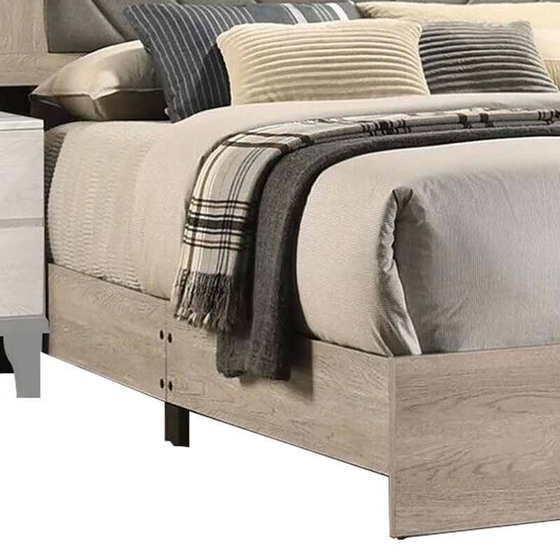 Cato Upholstered California King Bed, Tufted Gray Headboard, Cream White - Benzara