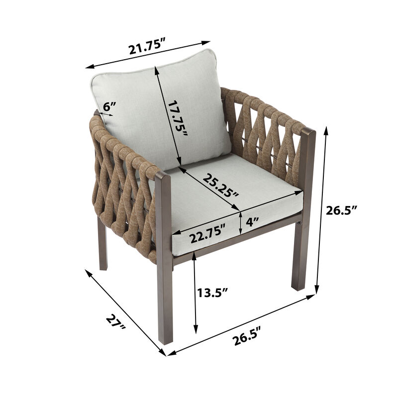 Merax 2-Pieces Outdoor Metal Patio Club Chair Arm Chair with Cushion