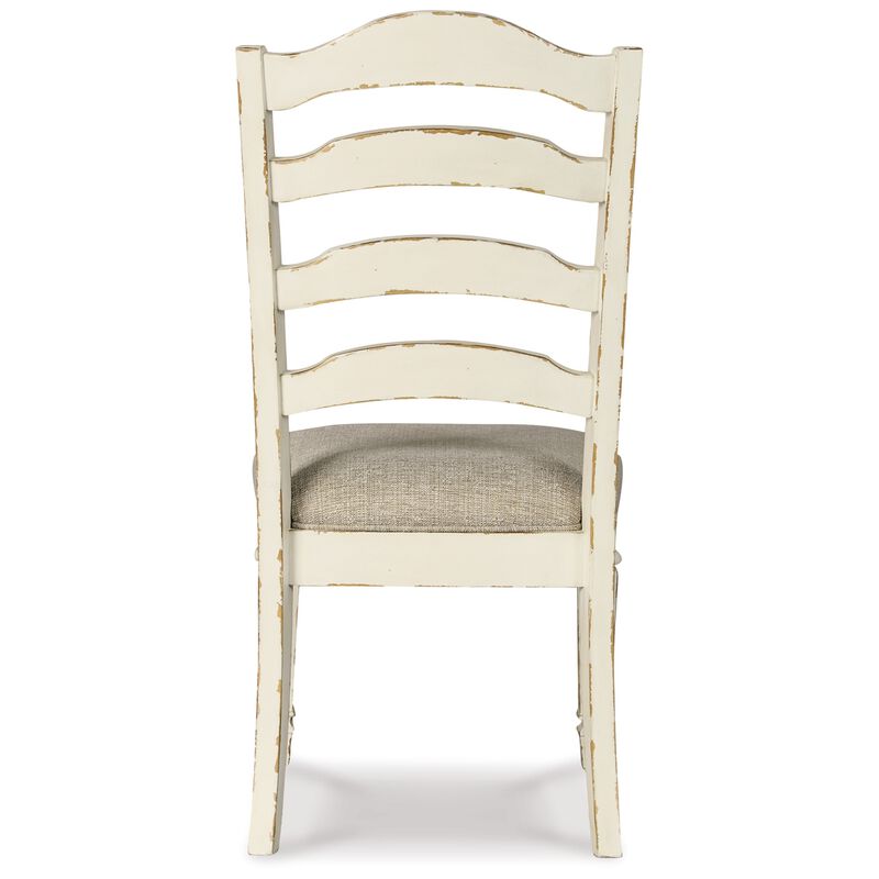 Alyn Dining Side Chair Set of 2, Ladderback, Distressed White Wood - Benzara