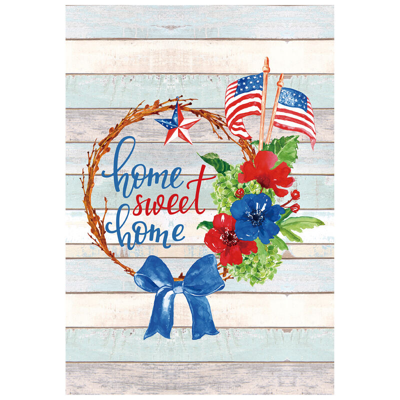 Home Sweet Home Wreath Patriotic Outdoor Garden Flag 18" x 12.5"