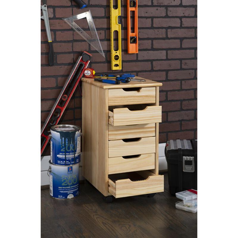 Linon Cary Six Drawer Rolling Storage Cart, Natural