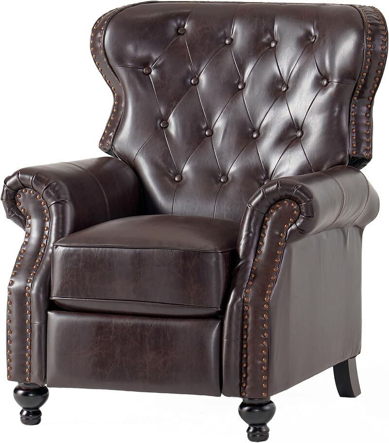Contemporary Button-Tufted Pushback Recliner with Nailhead Accents