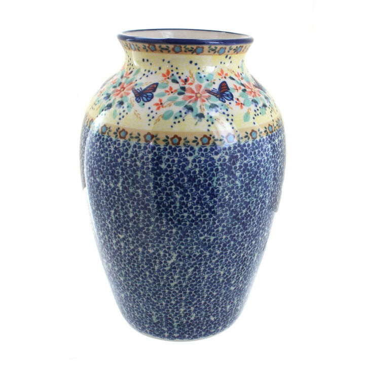 Blue Rose Polish Pottery Blue Butterfly Large Vase