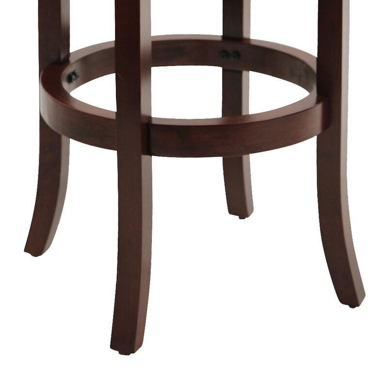 Sabi 29 inch Swivel Counter Stool, Solid Wood, Faux Leather, Brown, Black-Benzara