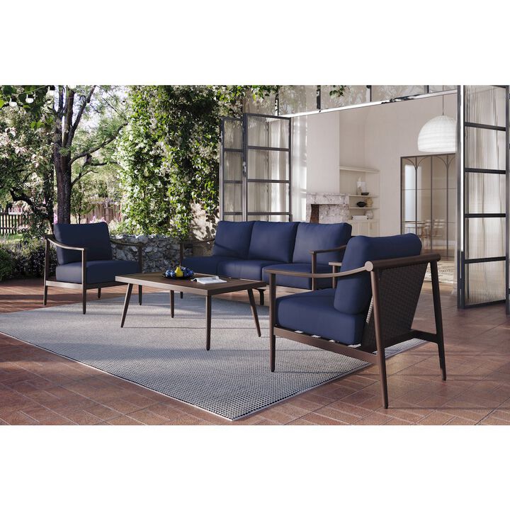 New Classic Furniture Moana 4 Pc Set - Sofa, 2 Club Chairs, Coffee Table-Blue