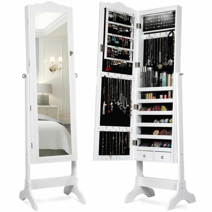 Hivvago 14 LED Jewelry Armoire Cabinet with Full Length Mirror and 4 Tilting Angles-White