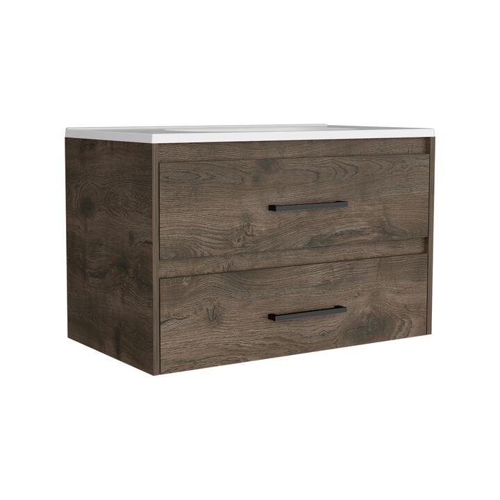 DEPOT E-SHOP Floating Vanity Bathroom 20.4H" with 2 Drawer Organizers, Dark Brown / White