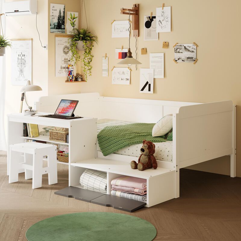 Merax Multi-functional Daybed Bed with Study Desk and 1 Stool