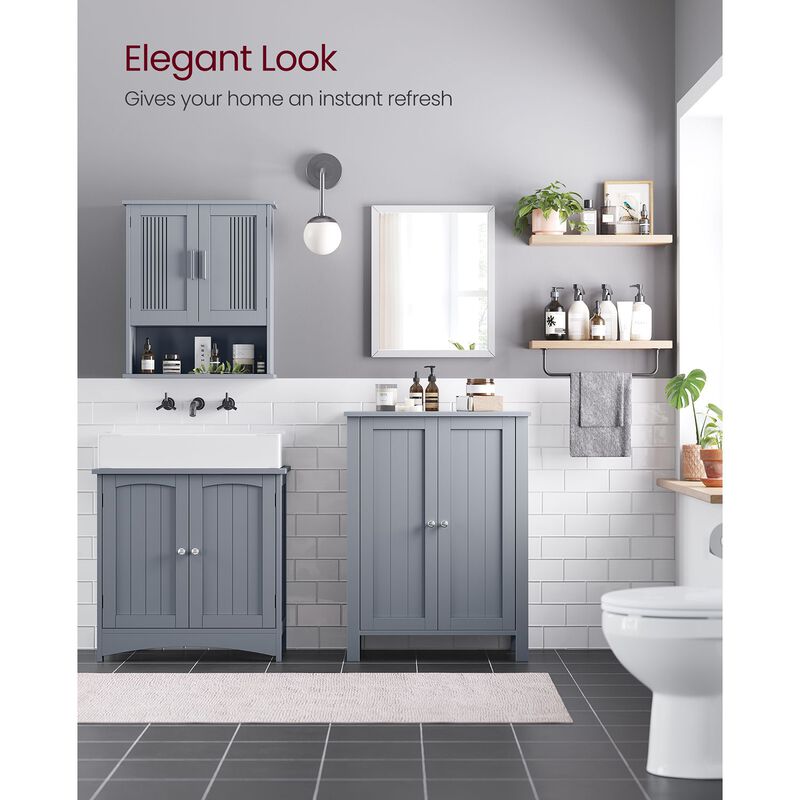 Bathroom Floor Storage Cabinet with Double Door Adjustable Shelf