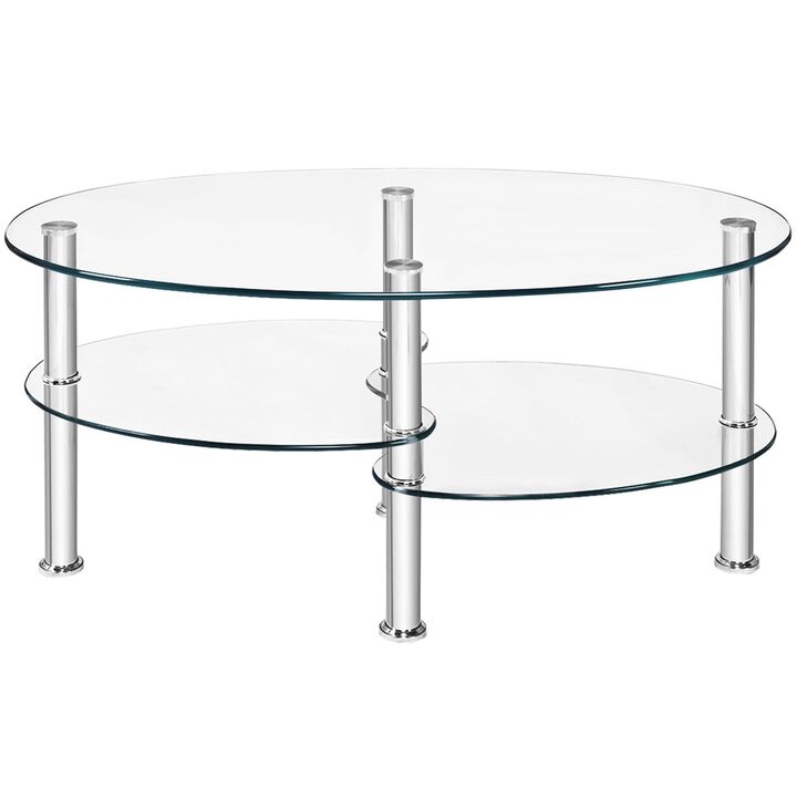 Oval Glass Coffee Table with Tempered Top for Modern Living Rooms