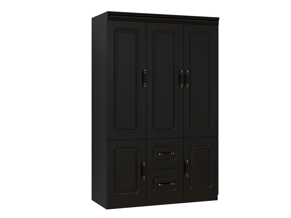 71" H Closet with Doors Black Wooden Armoire Wardrobe Closet with Clothes Storage Closet Bedroom Armoires Wardrobe with Storage Closet Cabinet with Hanging Rod Shelf 2 Drawers, 3 Doors Black 20.6"D x 47.5"W x 71"H