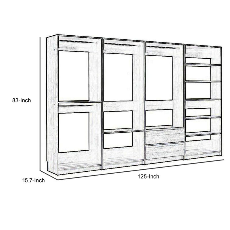 Dee Modular Freestanding Closet System, 4 Hanging Rods, 6 Shelves, Gray  - Benzara