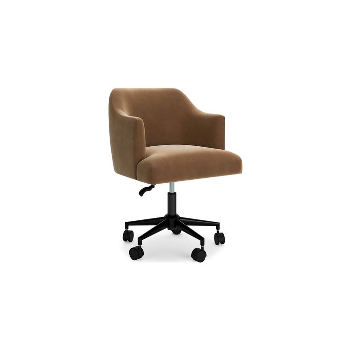 Anny Rolling Swivel Office Chair, Adjustable Seat Height, Brown Velvet - Benzara