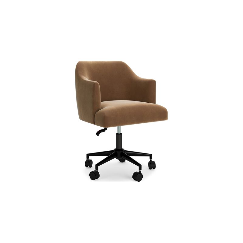 Anny Rolling Swivel Office Chair, Adjustable Seat Height, Brown Velvet - Benzara