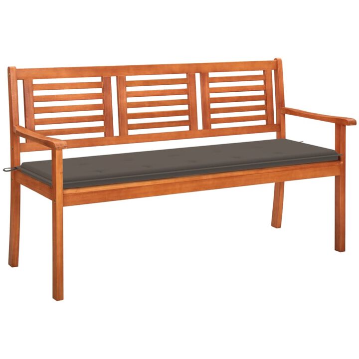 vidaXL 3-Seater Garden Bench with Cushion 23.3" Solid Eucalyptus Wood