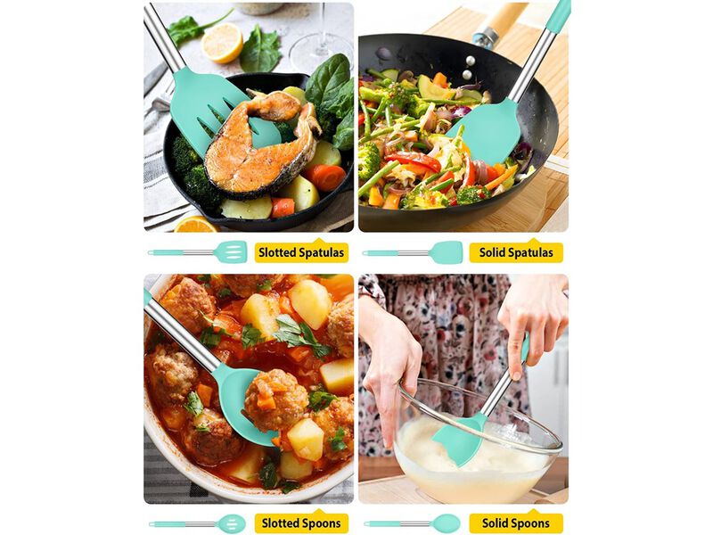 BUNDLEPRO Pack of 4 Silicone Cooking Utensils Set, Non Stick Large Solid Spatulas