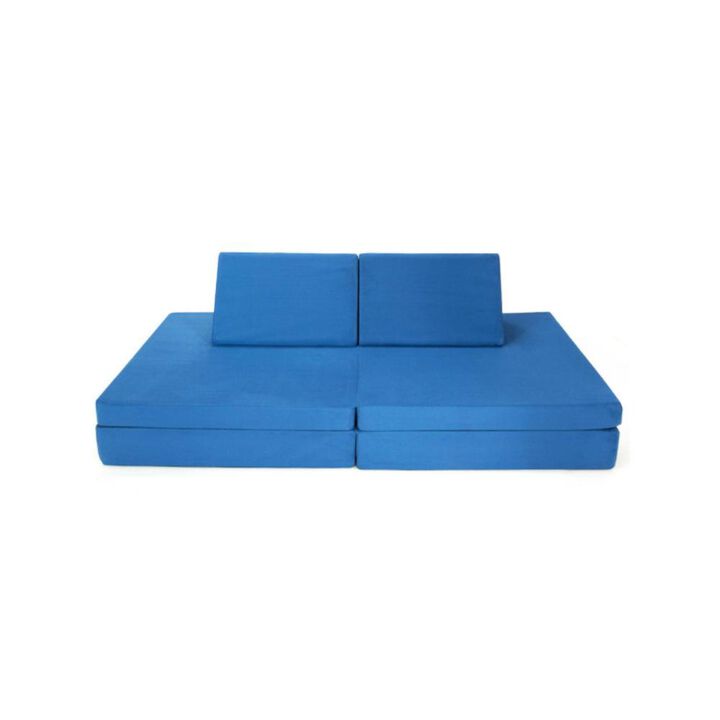 Hivvago 4 Pieces Convertible Kids Couch Set with 2 Folding Mats