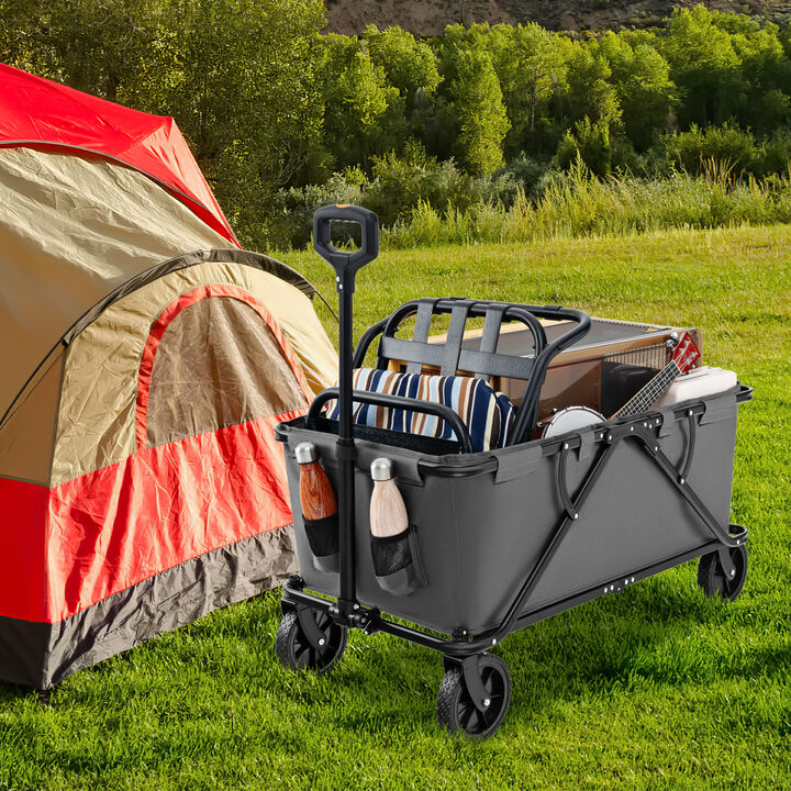 Collapsible Folding Wagon Cart with Adjustable Handle and Heavy-Duty Wheels