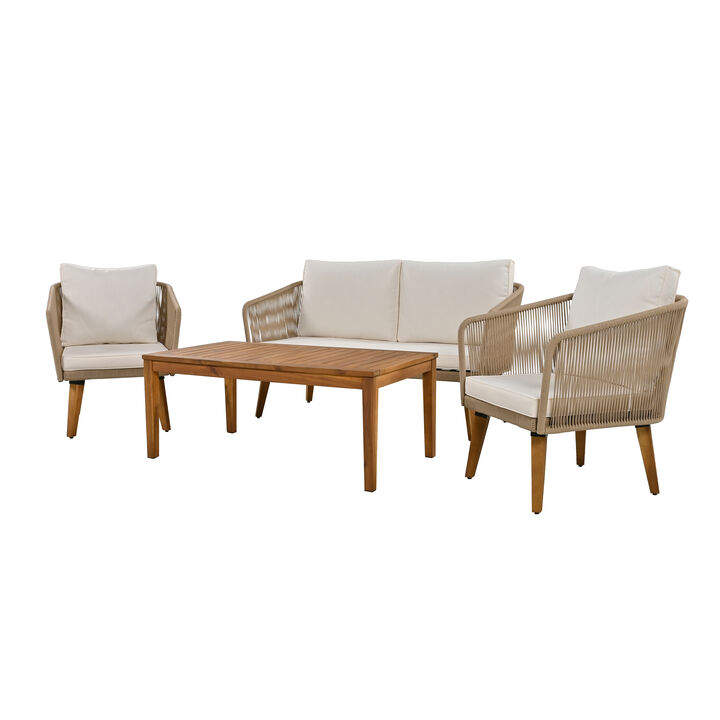 Merax Classic 4-Piece Outdoor Patio Sofa Table Conversation Set