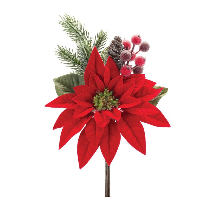 Poinsettia Artificial Flower Pick for Holiday and Christmas Décor (Set of 2)
