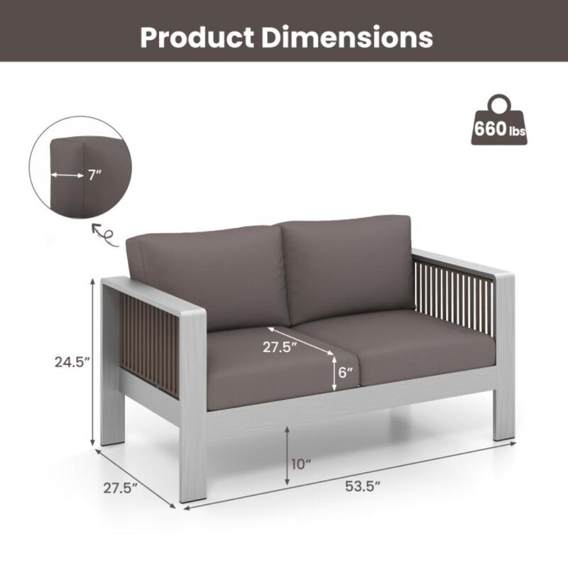 Hivvago Patio Aluminum Loveseat Sofa Outdoor Furniture Set with Thick Back and Seat Cushions