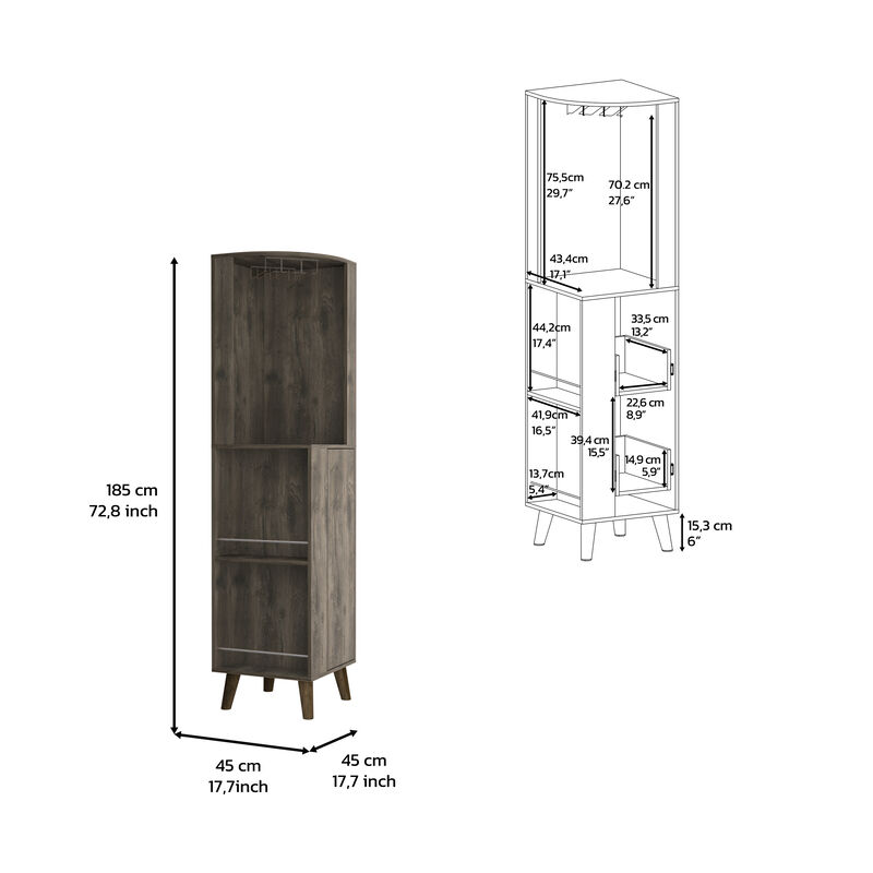 DEPOT E-SHOP Jaipur Corner Bar Cabinet, Two External Shelves, One Drawer, Two Interior Shelves, Dark Brown