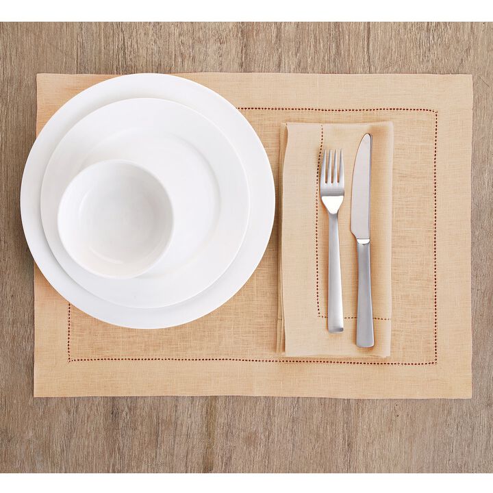 Solino Home 100% Pure Linen Placemats Set of 4 - 14 x 19 Inch | Classic Hemstitch