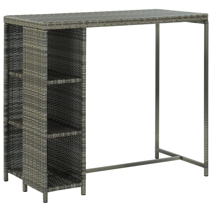 vidaXL Bar Table with Storage Rack Gray 47.2"x23.6"x43.3" Poly Rattan