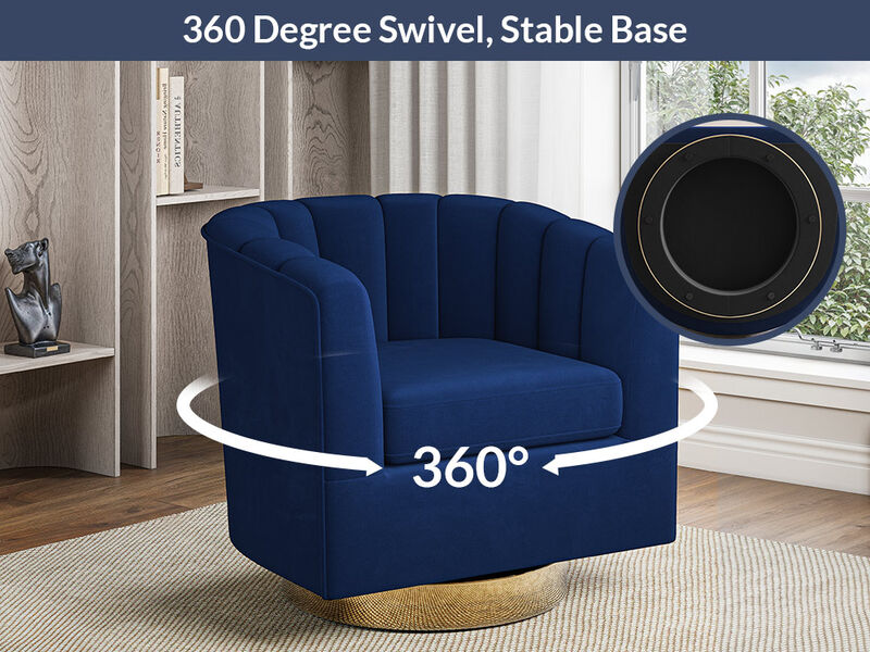BELLEZE Swivel Accent Chair, Wide Modern Upholstered Armchair 360 Degree Swivel Comfy Single Sofa Side Chair for Living Room Bedroom Office - Zoe (Blue)