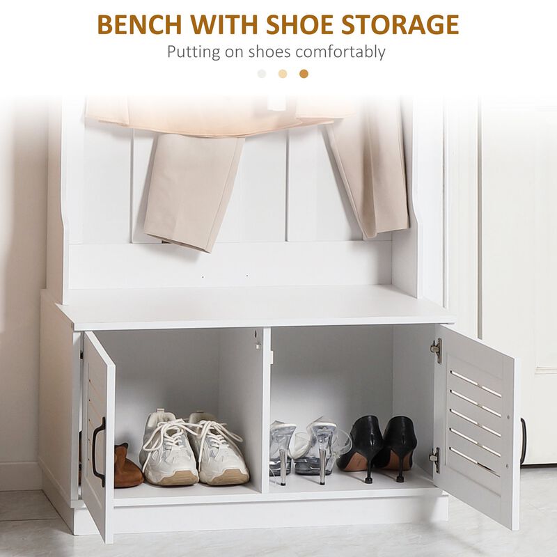 White Entryway Organizer: Modern Hall Tree with Bench & Hooks