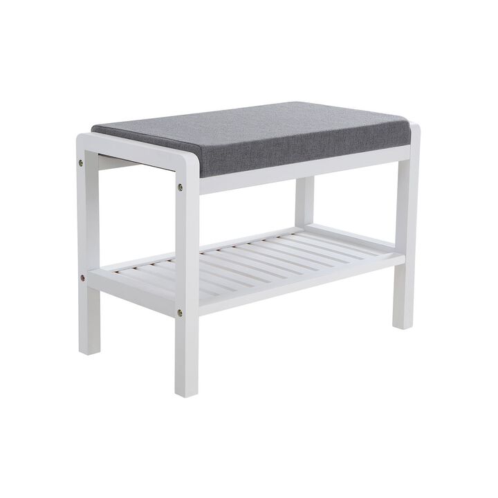 Wicker Shoe Bench Rack with Cushioned Padded Seat - Entryway Storage Shelf Bench